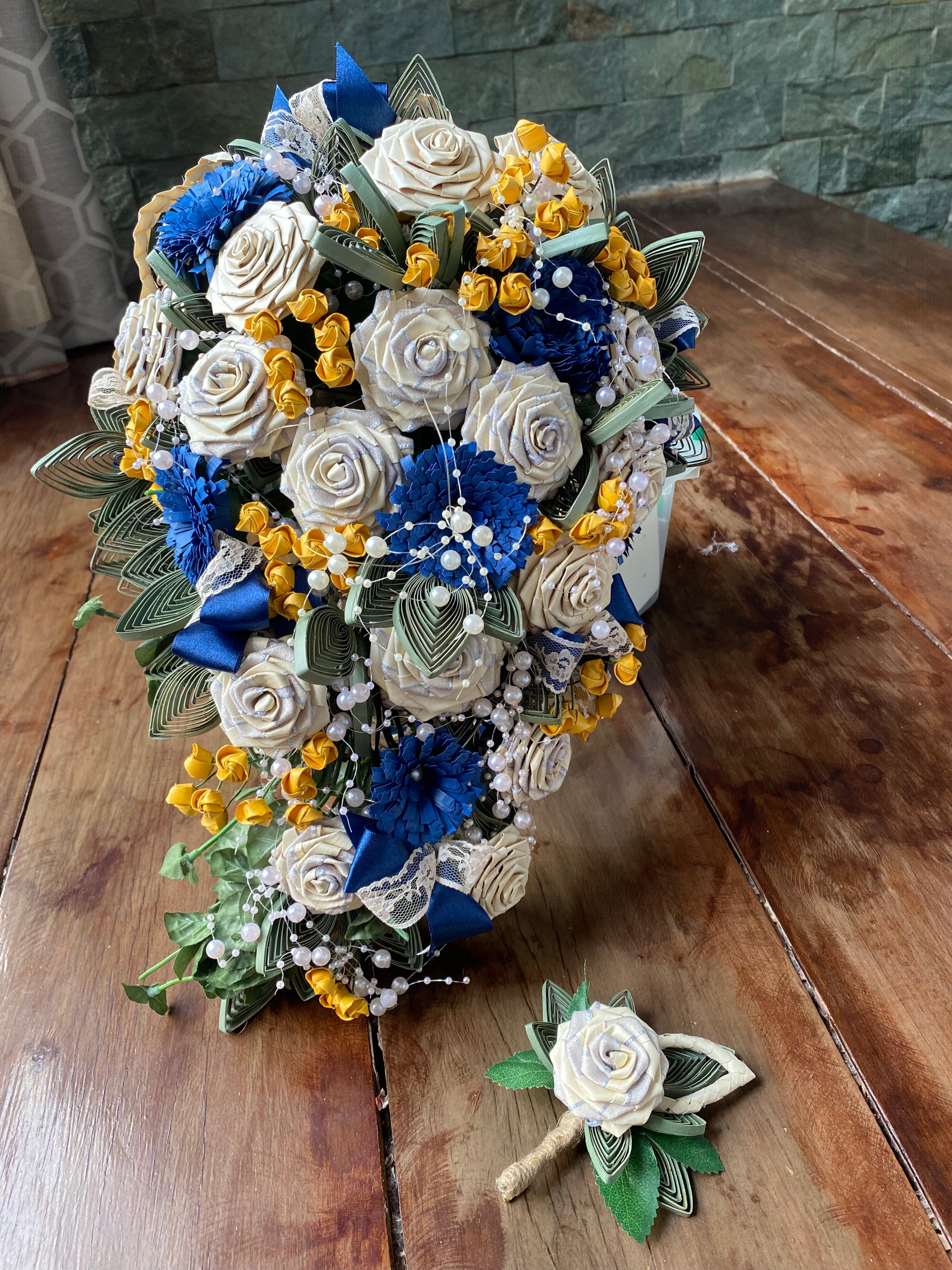 Blue and Gold (Cascading Designer Bouquets)