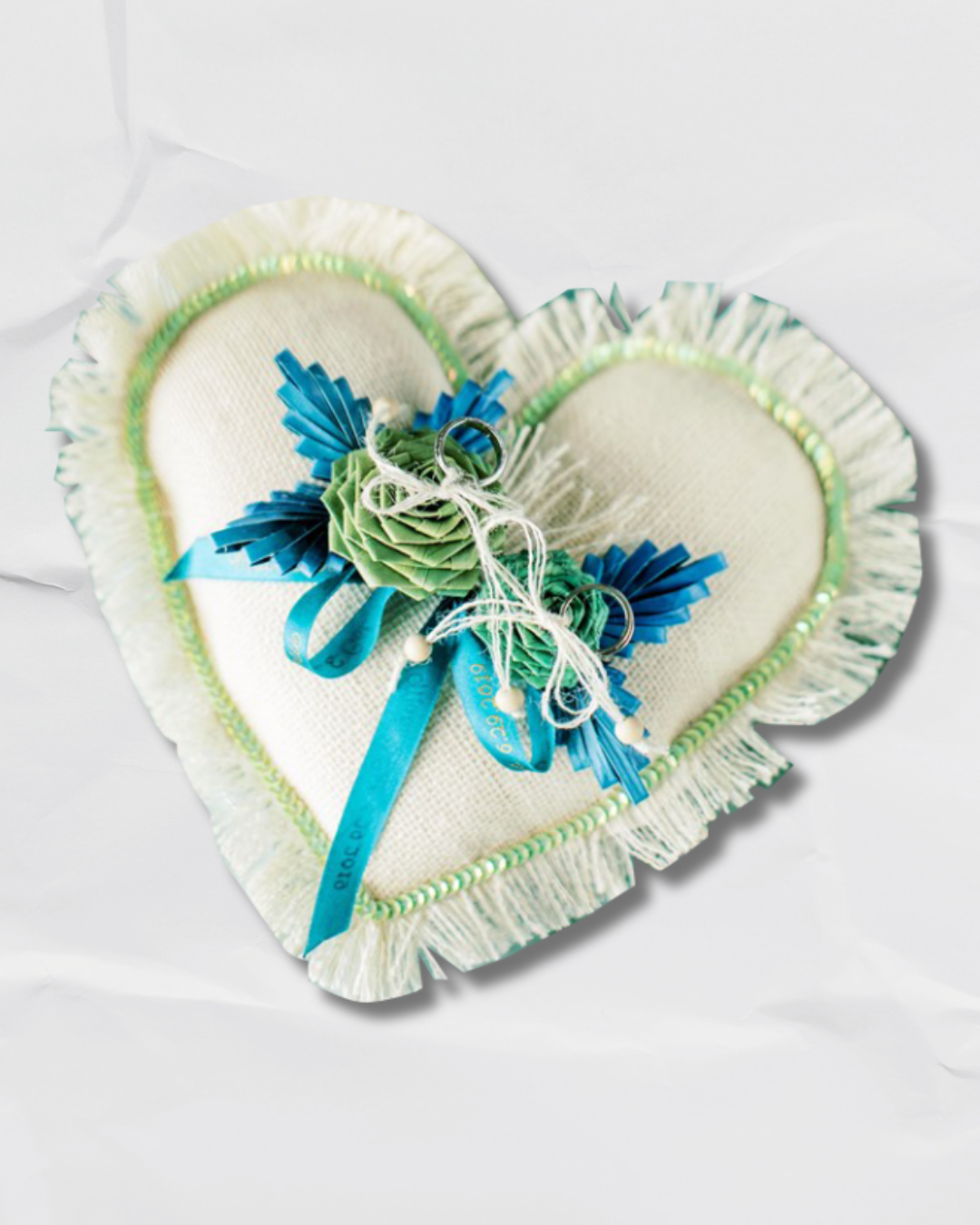 Green Heart Ring Pillow
